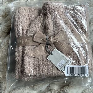NWT Barefoot Dreams Cozychic Pom Pom Beanie & Scarf Set - Tan